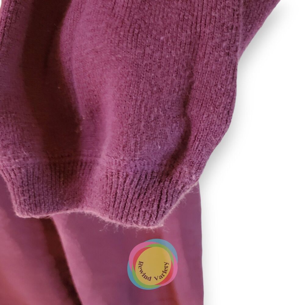 Vintage 80s Eddie Bauer Cotton Knit Sweater Made in UK Purple Boxy Pocket - Picture 7 of 11